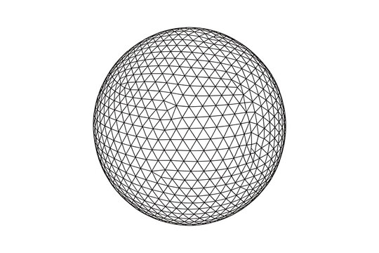 Geometric sphere with intricate, interconnected grid pattern, suggesting complexity and structured design.
