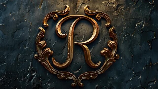 Video A golden letter R is written on a blue wall