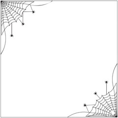 Black and White Spider Web Corner Border. Halloween Frame Decoration with Spiders Vector Illustration.