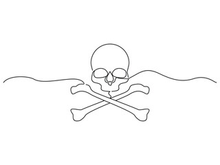 continuous linear of skull and crossed bones vector, illustration, isolated on transparent background