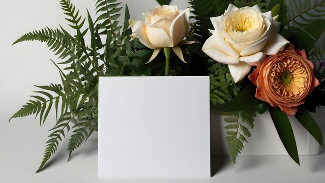 bouquet of roses and blank card