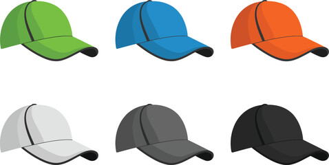 Baseball Cap Vector Set – Colorful Sport and Fashion Accessory Illustrations for Apparel Design