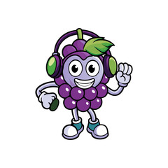 Cartoon Grape Bunch Mascot with Headphones