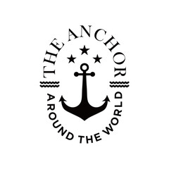 Minimalist anchor logo design inspiration. A perfect logo, a vector illustration of a sailboat, the sea, and an anchor icon.