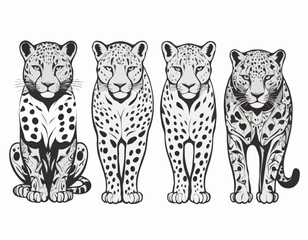 jaguar, cheetah, and wildcat animal silhouette in ethnic tribal tattoos