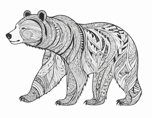 grizzly bear in modern tribal tattoo, abstract line art of animals, minimalist contour. Vector