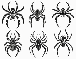 modern tribal tattoos of spider, tarantulas, abstract line art, and minimalist contour
