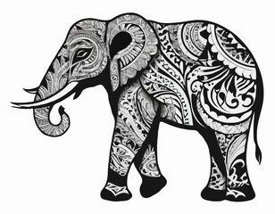 elephant animal silhouette in ethnic tribal tattoo,