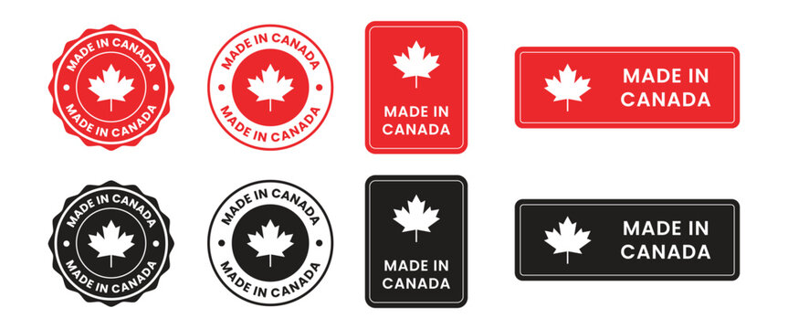 made in Canada icon set. Canadian product icon suitable for commerce business. badge, seal, sticker, logo, symbol in colored and black Variants. Isolated vector illustration.