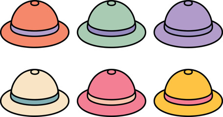Colorful Hat Vector Set – Round Summer Fashion Accessory Illustrations for Apparel and Travel Design