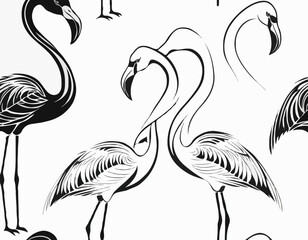 modern tribal tattoo flamingo, abstract line art of animals, minimalist contour. Vector