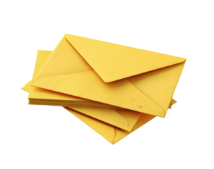 Stacked yellow envelopes against a plain black background, creating a clean, focused composition