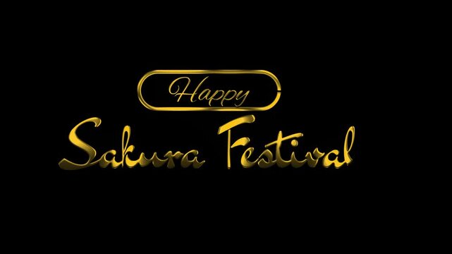 Gold script sakura festival greeting on a dark background with elegant metallic shine and wide copy space, creating a festive and refined seasonal mood.