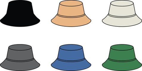 Bucket Hat Vector Set – Colorful Fashion Accessory Illustrations for Apparel and Style Design