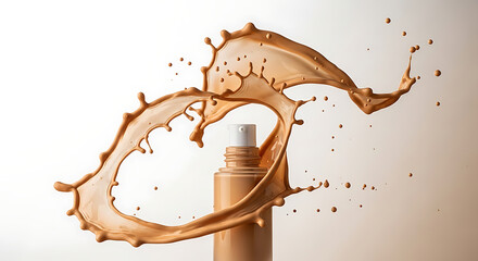Dynamic Studio Shot of Foundation Bottle with Liquid Splash for Cosmetic Ad