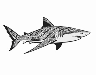 modern tribal tattoos of shark, abstract line art, and minimalist contour