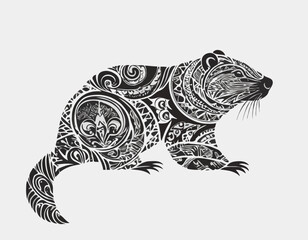 beaver, animal silhouette in ethnic tribal tattoos