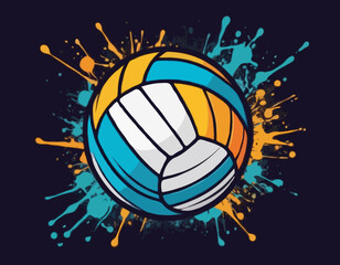 Energetic Volleyball Graphic Featuring Stencil Design and Paint Drips, Eye-Catching Vector Art