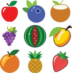 Assorted fresh fruits collection vibrant healthy food vector
