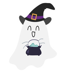 Cute ghost with magic cauldron 
