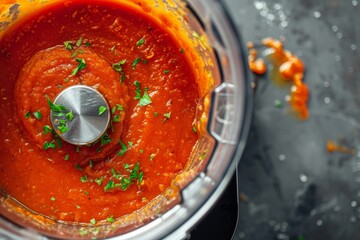 Fresh tomato sauce blended in a food processor