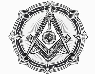 Masonic Square and Compass Icon with Tribal Tattoo Vector for Ap