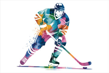 Obraz premium Colorful Ice Hockey Player in Action Abstract Watercolor Sports Illustration