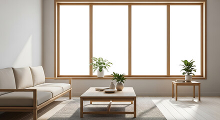 Fototapeta premium Bright and tranquil living room with Scandinavian aesthetic.