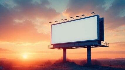 Marketing Billboard. Empty Large Format Sign against a Sunset Evening Sky. Mockup Template.