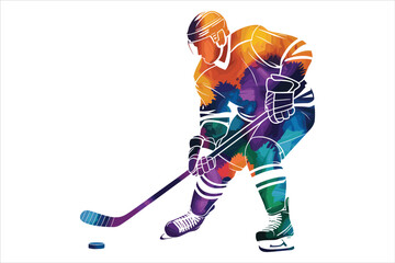 Obraz premium Colorful Ice Hockey Player in Action Abstract Watercolor Sports Illustration