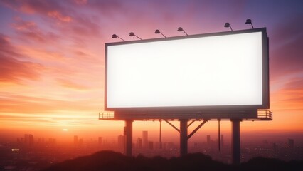Obraz premium Marketing Billboard. Empty Large Format Sign against a Sunset Evening Sky. Mockup Template.