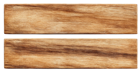 Two rectangular wooden planks in a horizontal orientation, exhibiting a warm brown wood grain texture