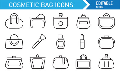 Beauty pouch and cosmetic kit icon set, vector illustration for fashion branding design.
