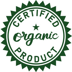Certified organic product label green vector seal with star promoting natural and healthy food choices