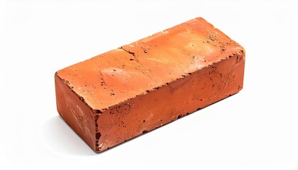 Single red brick isolated on white background, construction material, building block, masonry element, house foundation