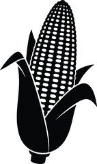 Black and White Corn Cob Icon or Maize Ear Silhouette Vector Graphic