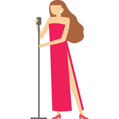 Elegant Woman In A Strapless Red Gown Holding A Vintage Microphone On A Transparent Background