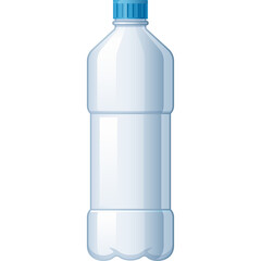 Clear Plastic Water Bottle With Blue Cap Isolated On White Transparent Background And Studio Lighting