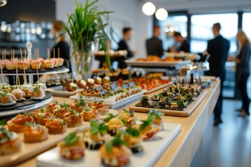 Variety of appetizers displayed at a corporate event