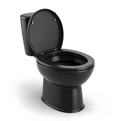 Modern black toilet with open lid isolated on white background