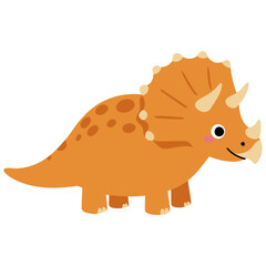 Cartoon Triceratops with orange skin and three horns.