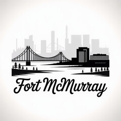 Naklejka premium ‎Fort McMurray Alberta Skyline Silhouette — Northern Canadian Energy Hub City Vector Illustration