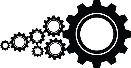 Black Vector Gears Icon Set Mechanical Cogwheels System Silhouette Isolated on White Background