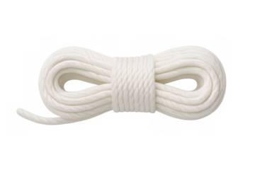 White rope coil forming a compact bundle, useful for various applications like marine, safety, and outdoor activities
