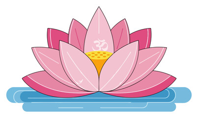 Sacred pink lotus flower with Om symbol. Vector illustration for yoga meditation and spirituality