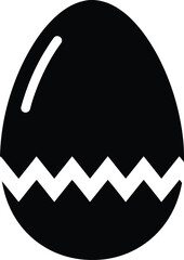 Simple Black Cracked Egg Icon or Easter Symbol with Zigzag Line Vector Illustration