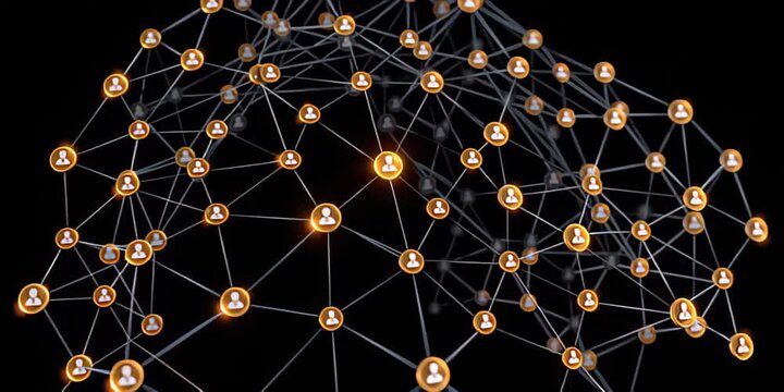 Interconnected digital network of icons, representing powerful blockchain infrastructure enabling secure global commodity trading and decentralized finance