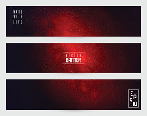 Dark night starry sky and Milky Way. Mystic red horizontal banners set