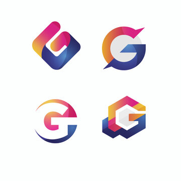 Four Colorful Letter G Logos on White Background | Modern Alphabet Design Set for Branding and Business Identity