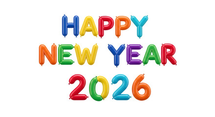 Naklejka premium Colorful balloon letters spelling happy new year 2026 isolated on transparent background